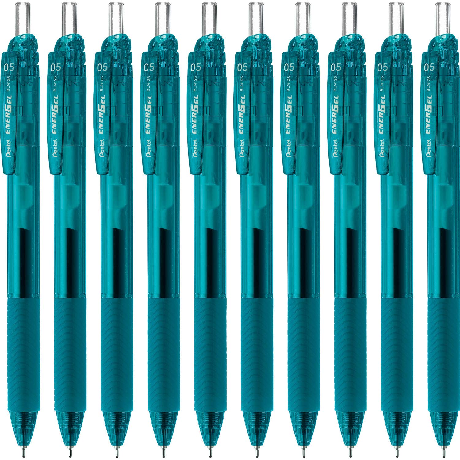 

Pentel Gel Ink Ballpoint Pen Energel Turquoise Blue Black S, 0.5mm, Barrel, 10-Pack, BLN125S3-A,