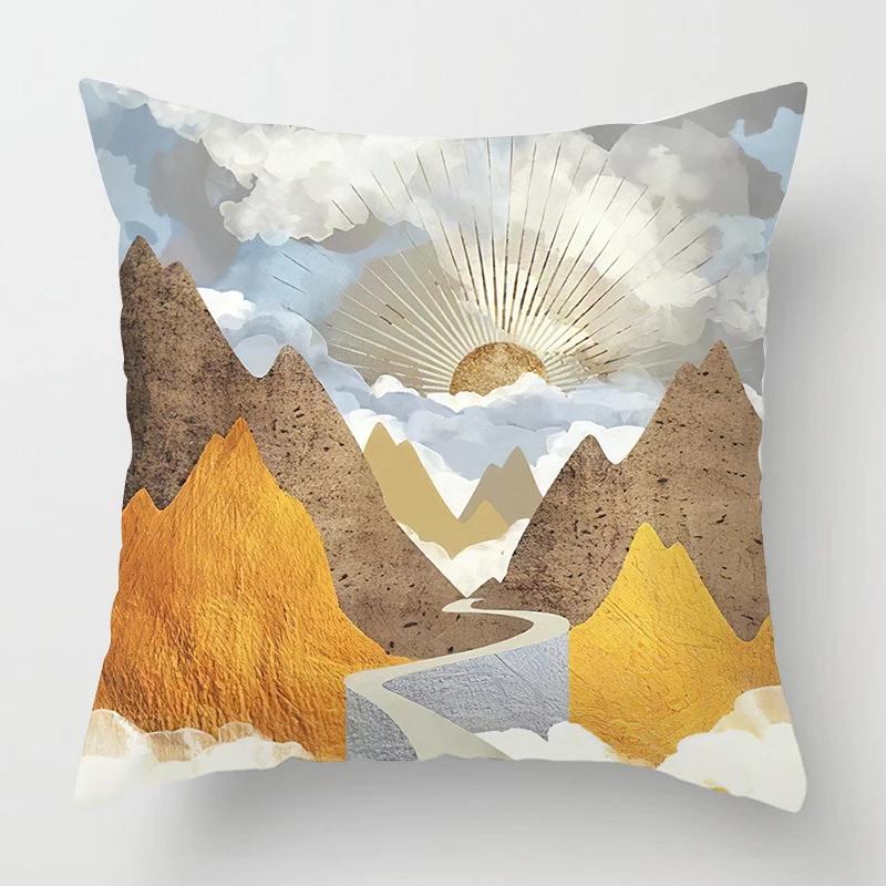 Nordic Mountains Sunrise Whale Metal Painting Pillowcase Sofa Decoration Cushion Cover  Home Decoration Cushion Cover