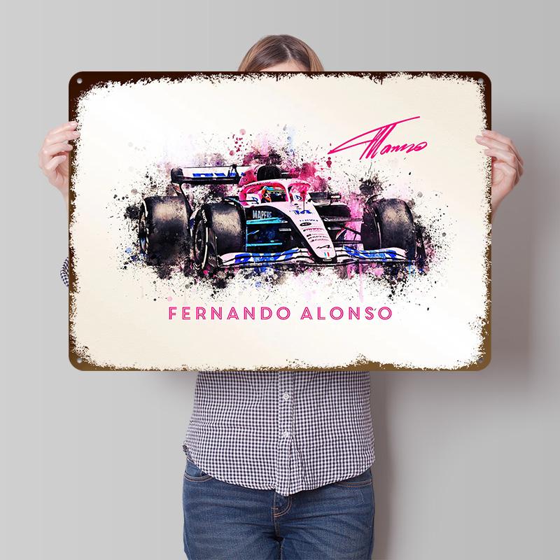 Fernando Alonso Car Poster Customized Vintage Metal Signs Wall Art Retro Tin Plaque for Desk Decor Room Office Decoration 20x30cm(7.8x11.8inch)