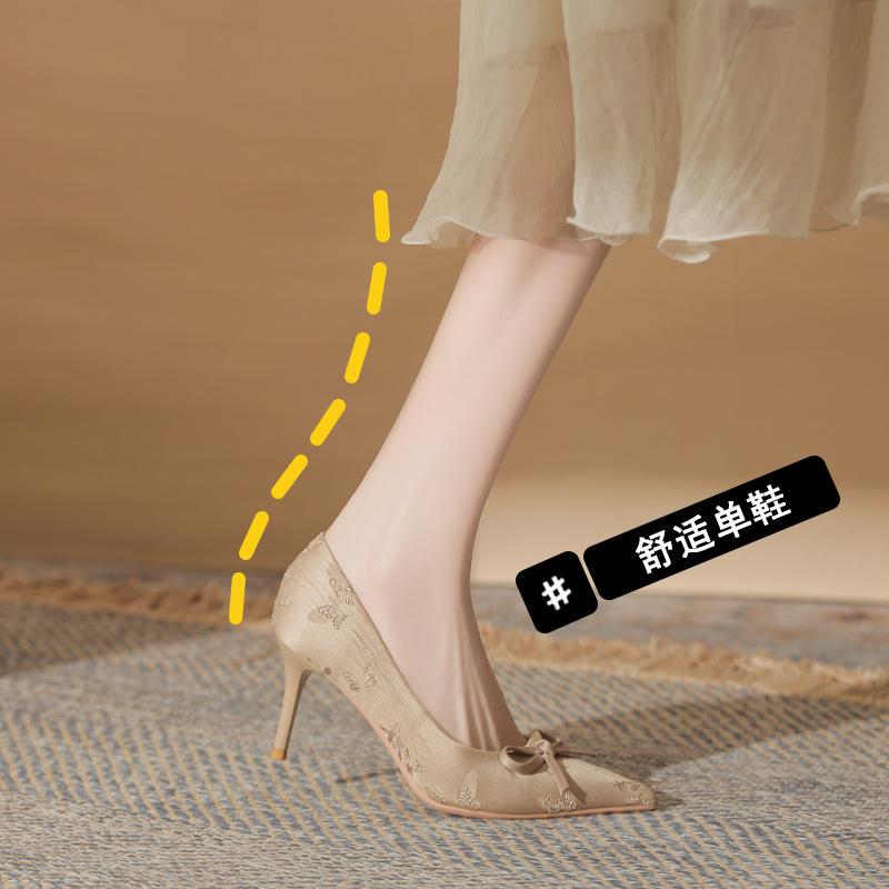 Modenschau Gasdruckschuhe Damen Schleife Pfennigabsatz Spitz zulaufend Temperament Neue Einzelne Schuhe Damen