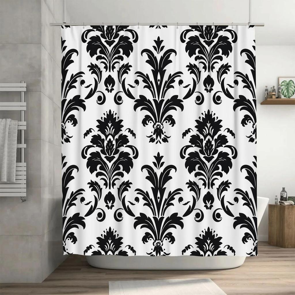 Black White Damask Shower Curtain Waterproof Bath Fabric Decorative Long Bathroom Shower CLOTHS Home Garden Decor Set of 1 Panel