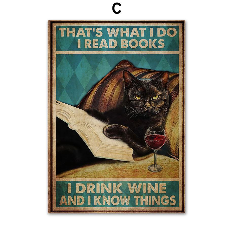Funny Retro Cat Book Cocktail Wall Art Canvas Painting I'm Anti-Stupid Posters Prints Bar Wall Pictures For Living Room Decor