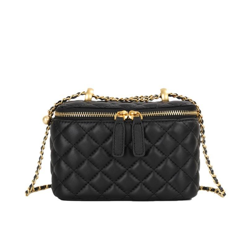 High-end Style Box Bag New All-matching Small Golden Ball Diamond-grid Chain Authentic Leather Women's Square