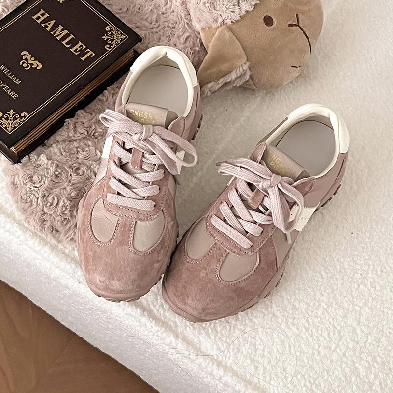 European Station 2025 Spring Casual Leather Retro Flat-bottomed German Training Shoes Lightweight Non-slip Soft-soled Forrest Gump Sports Board Sho
