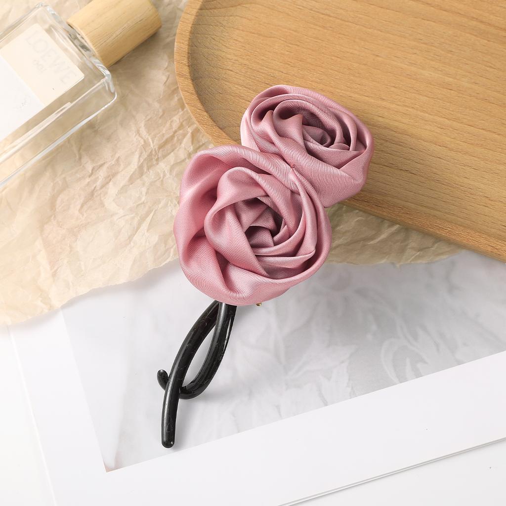 AWAYTR Satin Curled Flowers Hair Stick Pin Elegant Rose Hair Accessories Hairband Hairpins Women Hairclips Fashion Combs