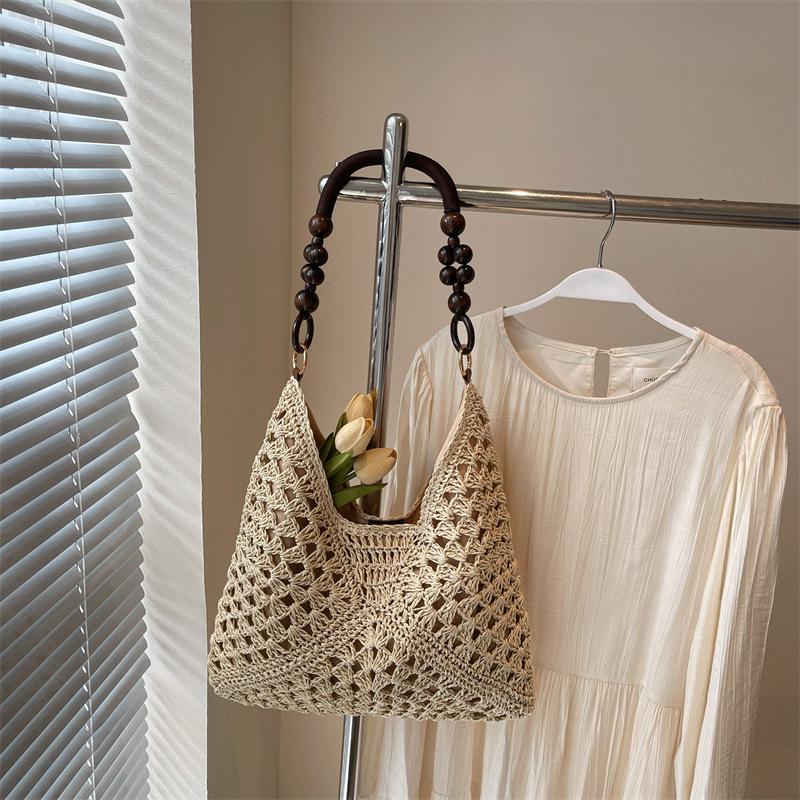 

Летняя плетеная сумка из соломы, женская новая, для морского отдыха, пляжная, ажурная, на плечо, сумка-тоут, плетеная сумка