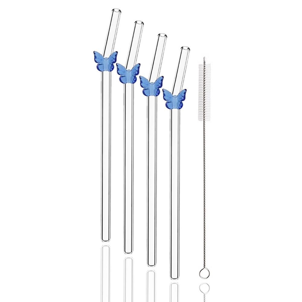

5Pcs Glass Straws Reusable Borosilicate Drinking Straws for Tea Juice Milkshake Home Party Drinkware Smoothie Cocktails Straw синий