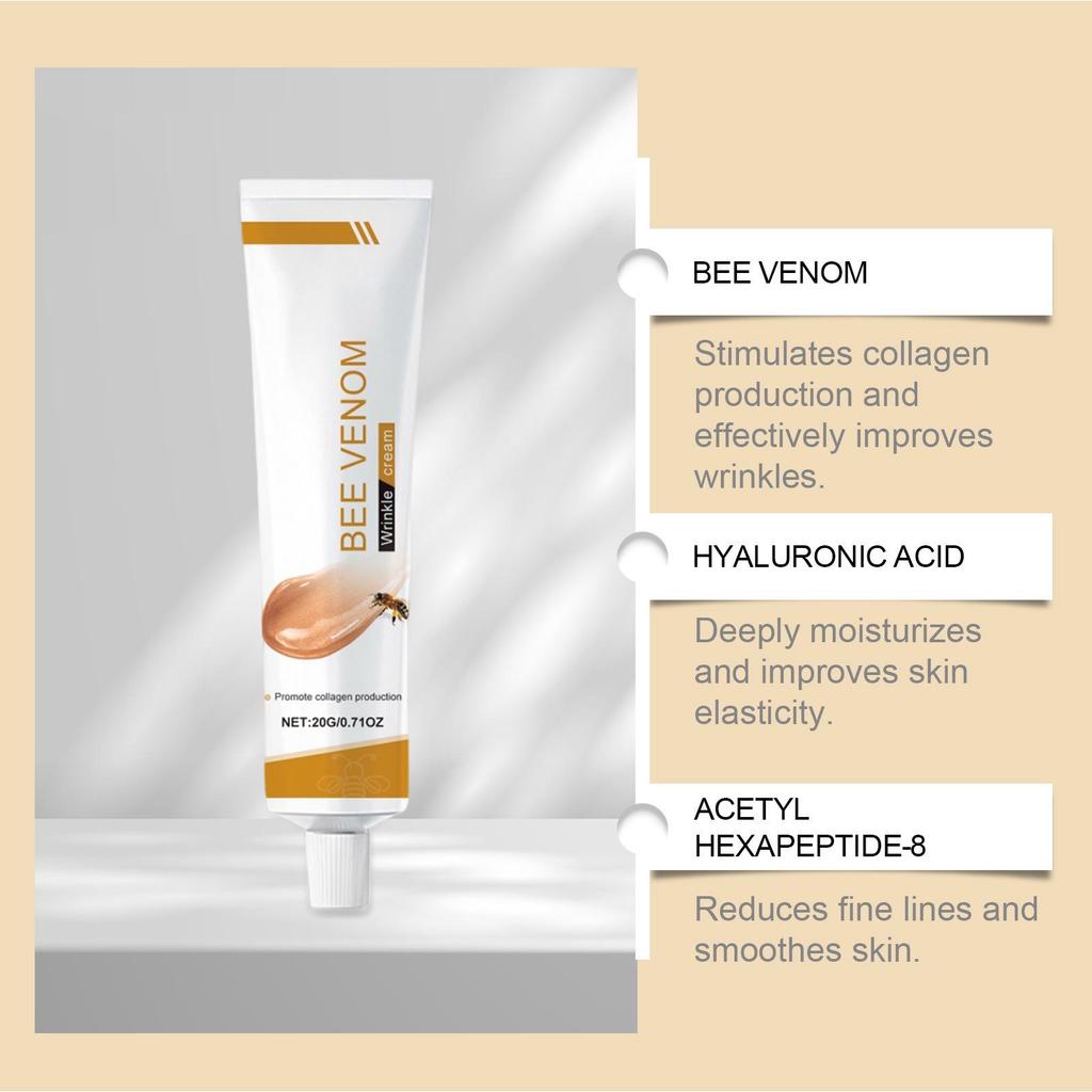 Bee Venom Facial Cream: Gentle, Lightweight, Moisturizing; Enhances Elasticity, Refines, and Softens Skin.