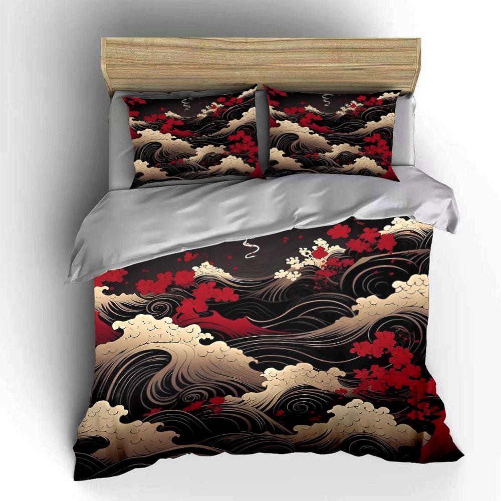 Elegant Wave Floral Set Decoration Soft Comfortable Duvet Cover Bedding Set Included 1*Duvet Cover & 2*Pillowcases, Gift