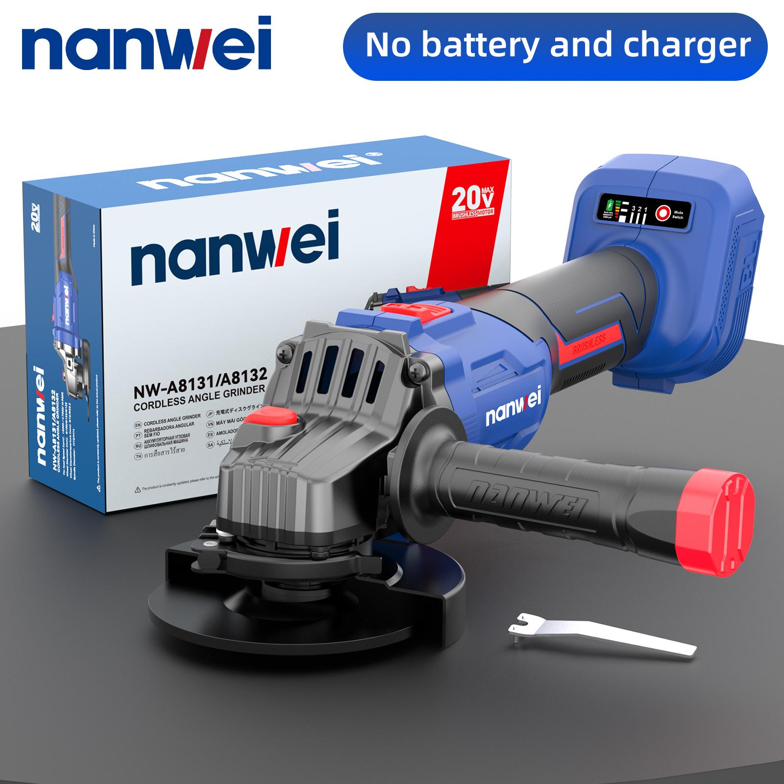 

NANWEI Угловая шлифмашина 125 мм 5000/7000/9800 об/мин, 20 В, Бесщеточный двигатель no battery and charger