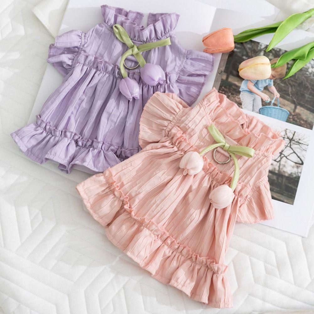 Reusable Dog Princess Dress Soft Bowknot Lace Puppy Clothes Cute Dog Tulip Pleated Dress  Summer