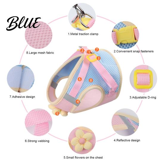 Adjustable Pet Walking Harness Small Dog and 59" Leash Set Breathable Mesh Puppy Vest with Durable Metal Clip 3D Flower Decor for Dogs Cats Outdoor