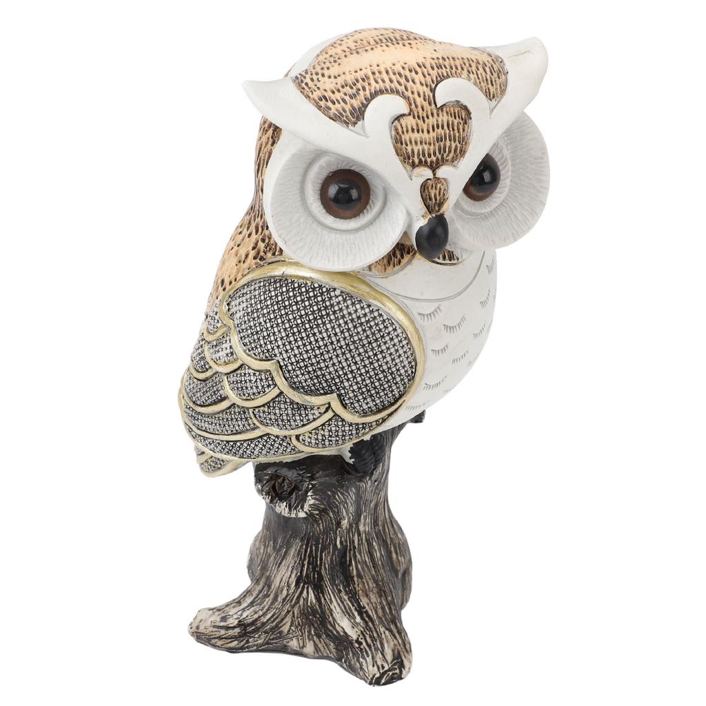 Eulenfigur Statue Harz Eule Skulptur Stehend auf Baumstumpf für Zuhause Veranda Terrasse Rasen Hof Dekoration
