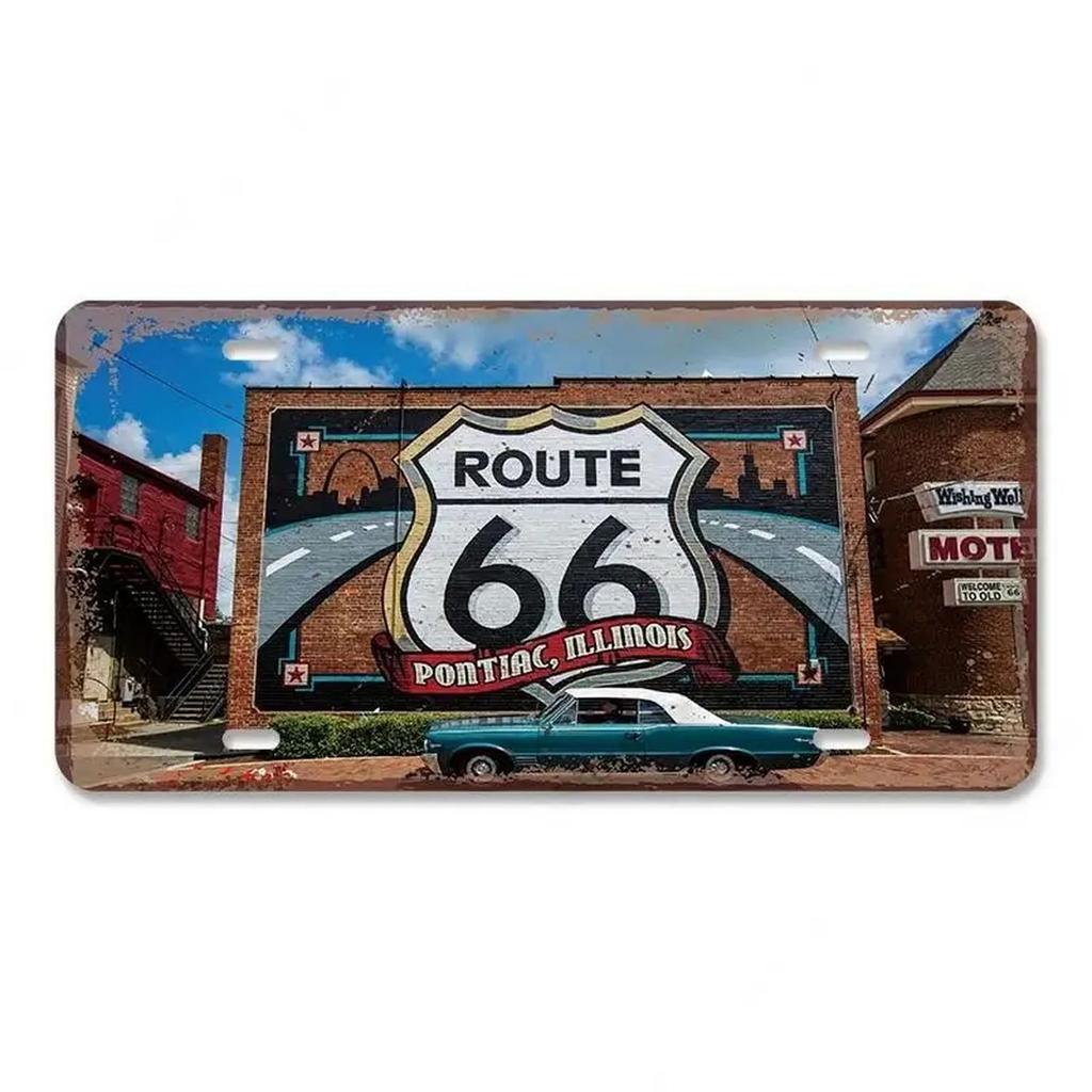 Route 66 License Plate for Wall Art Decoration Metal Tin Signs Vintage Tags Metal Automotive Signs For Cafe Bar Club Garage Pubs