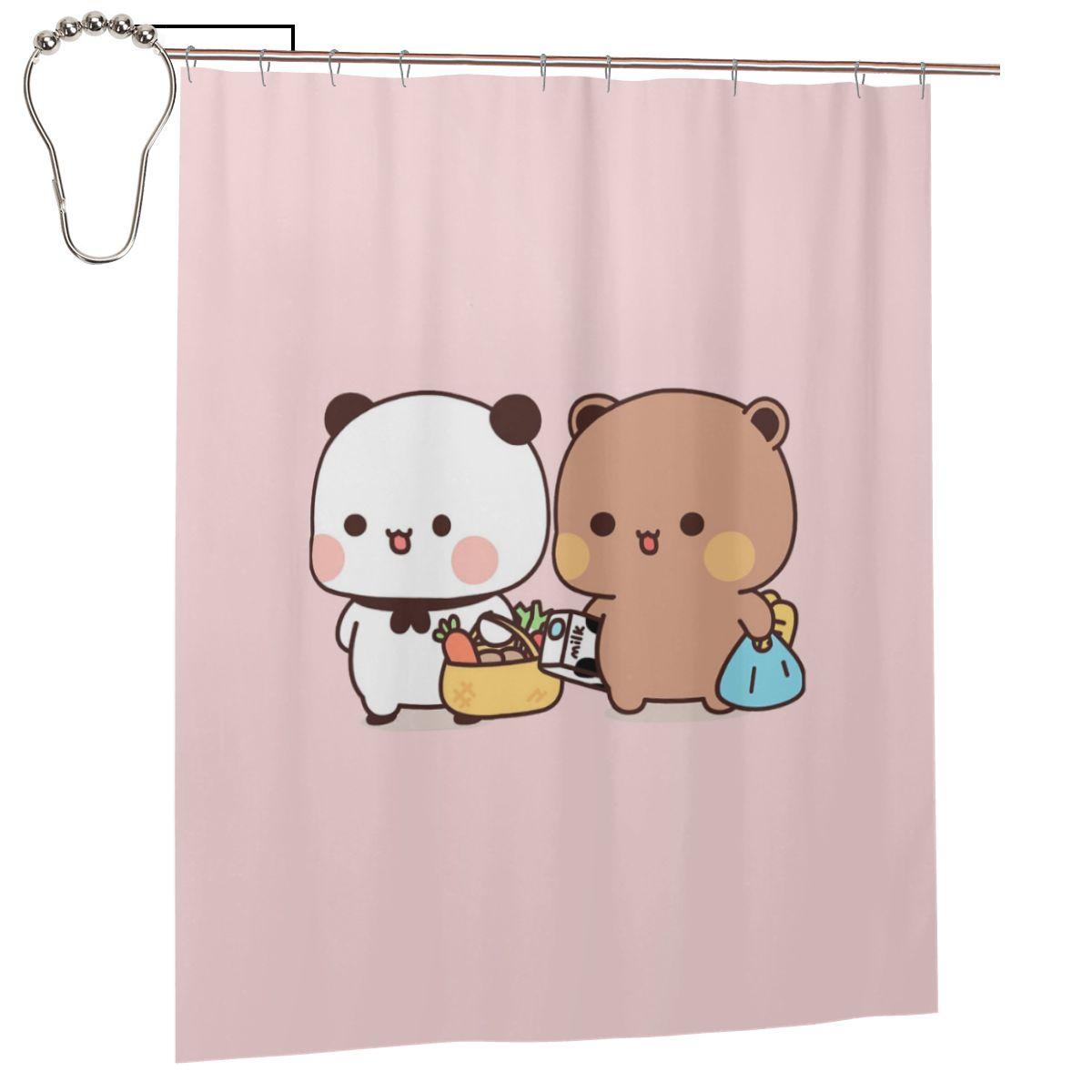 

Cute Bubu And Dudu Go To Grocery Together Shower Curtain Bathroom Polyester Waterproof Bath Curtains With Hooks W60H190(CM)-1 Pcs