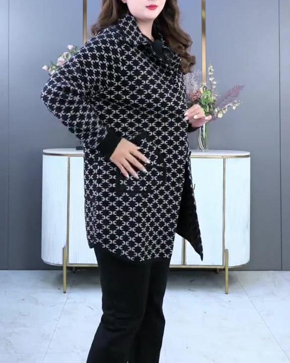 Abrigo de Suéter de Punto de Lujo Oversize para Otoño e Invierno para Mujeres de Talla Grande