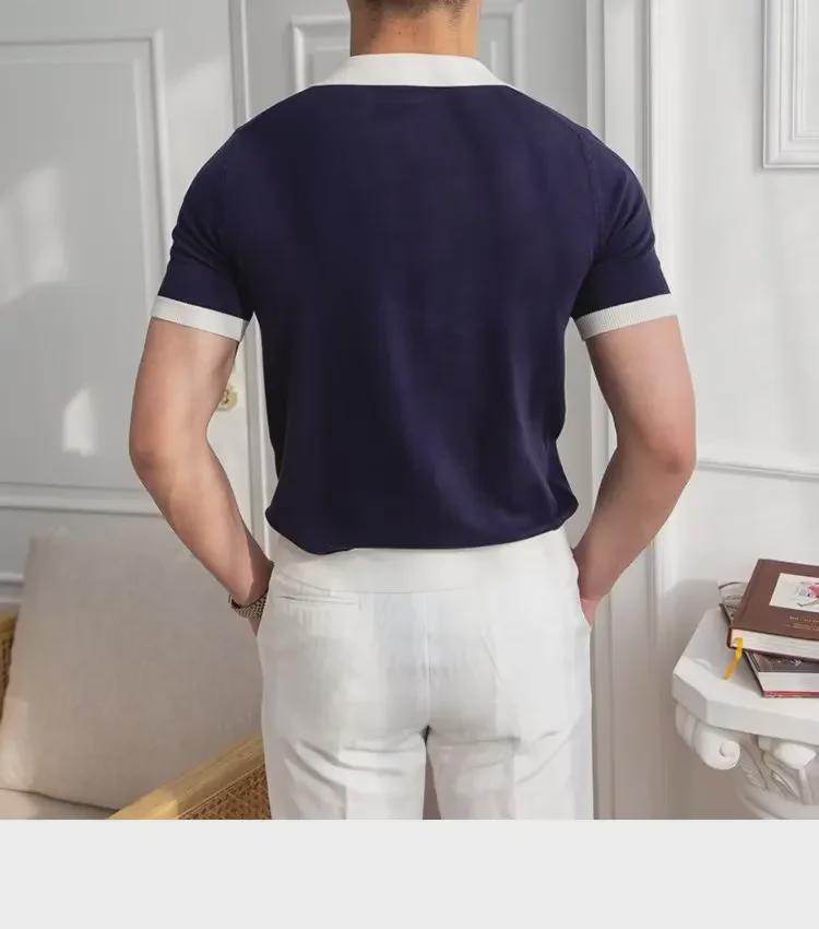 2023 Men's Trendy Japanese Printed Polo Shirt - Solid Color, Short Sleeves