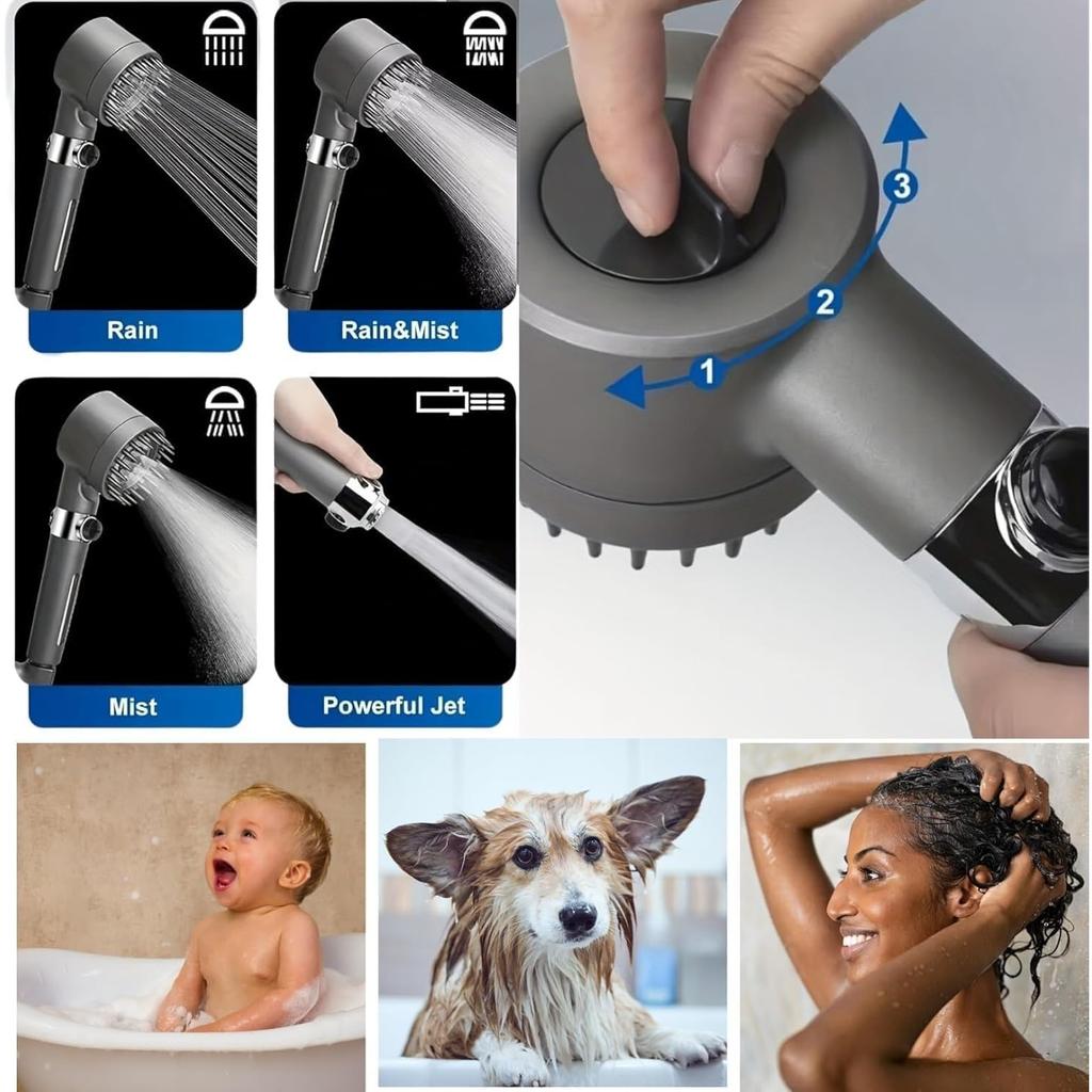 Ion Shower Drops Head Filtered Showerhead With Five Filters,Filtered Shower Head With Handheld,High Pressure Turbo Showerhead,Reusable