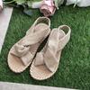 Women's Summer Roman Sandals - Woven Straw Linen with Elastic Band
