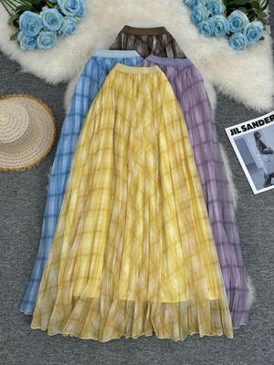 Women's European Plaid A-line Midi Skirt, Perfect for Commuting and Holidays