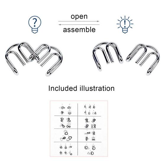 8Pcs/Set Metal Wire Puzzle Educational Montessori IQ Carbon Steel Mind Brain Teaser Stress Reliever Toys