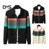 Fall Winter Men Cardigan Sweater Coloblock Turn-down Collar Coat Long Sleeves Pockets Single-breasted Knitted Elastic Jacket