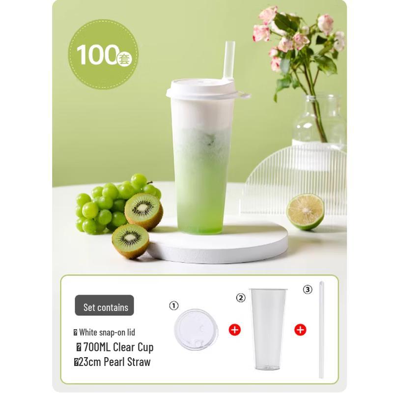 Xingduo 700ml Disposable Plastic Cups with Lids & Straws