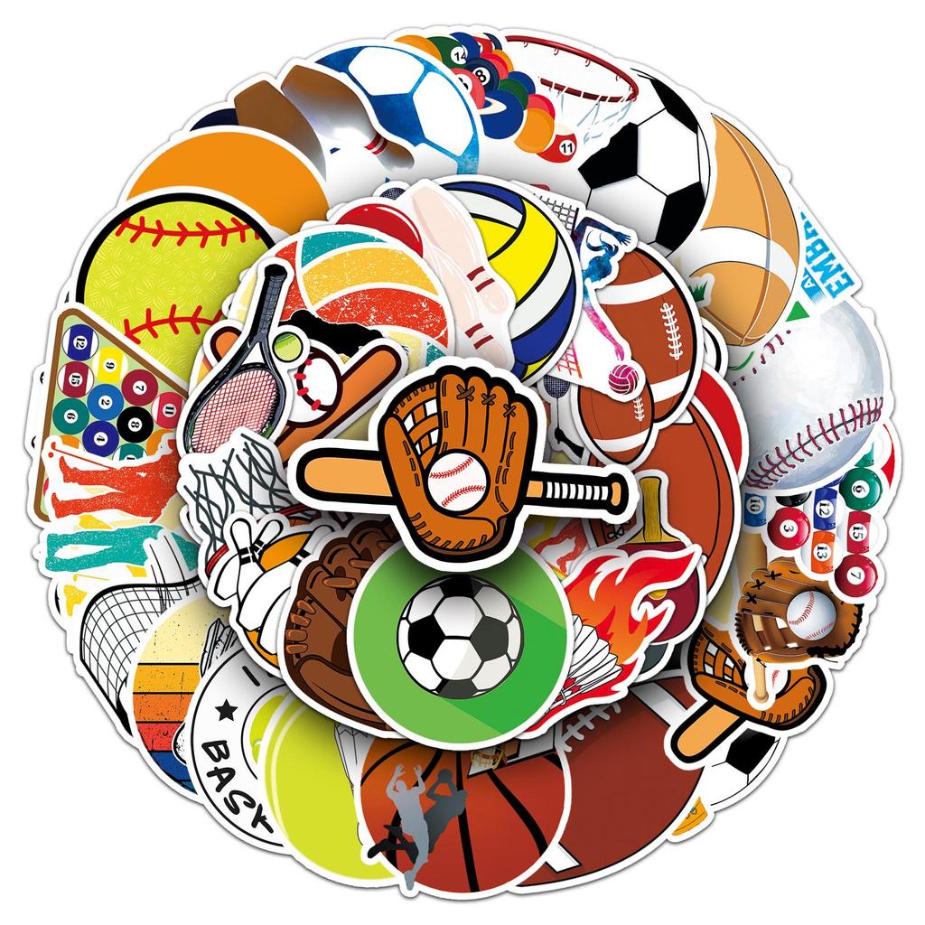 50 Sports Ball Waterproof Stickers: Basketball, Football for Notebook & Suitcase