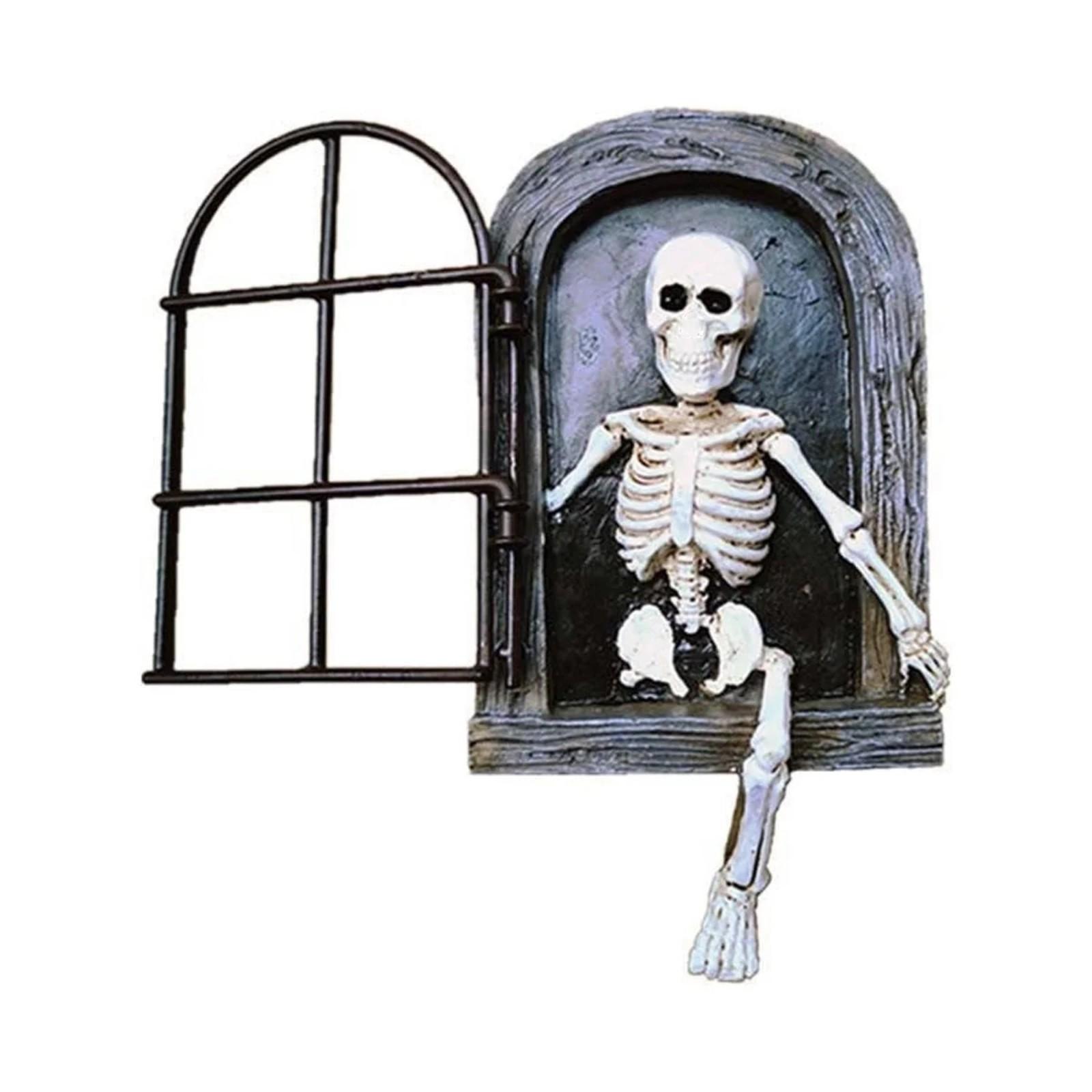

Хэллоуинские украшения Одноногий скелет с окном для украшения стен дома One Size чёрный
