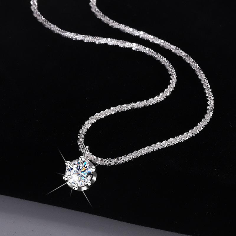Women's S925 Sterling Silver Sparkling Cauliflower Moissanite Necklace Six-Prong Minimalist Luxury Fashion Clavicle Chain