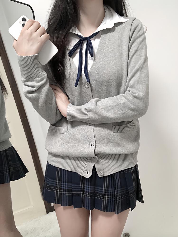 Original JK Basic Solid Color Long Sleeve Cardigan Sweater - Japanese Uniform Style, Versatile Loose Fit Knitted Top.