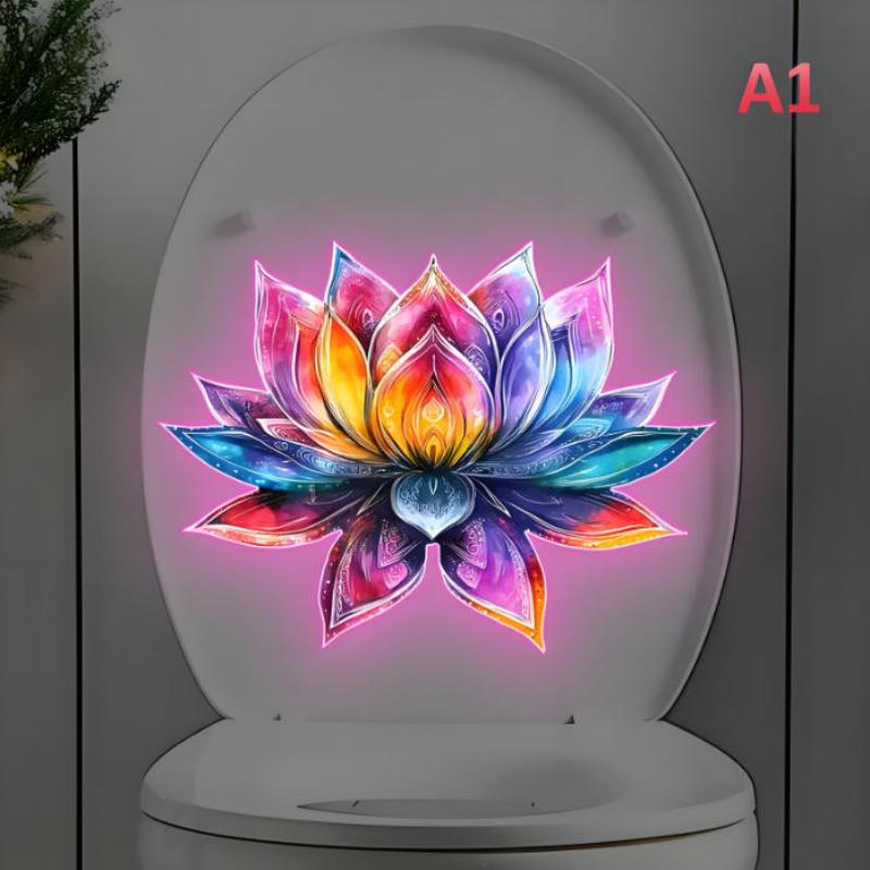 Badkamer Lichtgevende Toiletsticker Nachtlampje Lotus Muursticker Toiletbril Sticker Zelfklevend PVC Waterdicht Woondecoratie