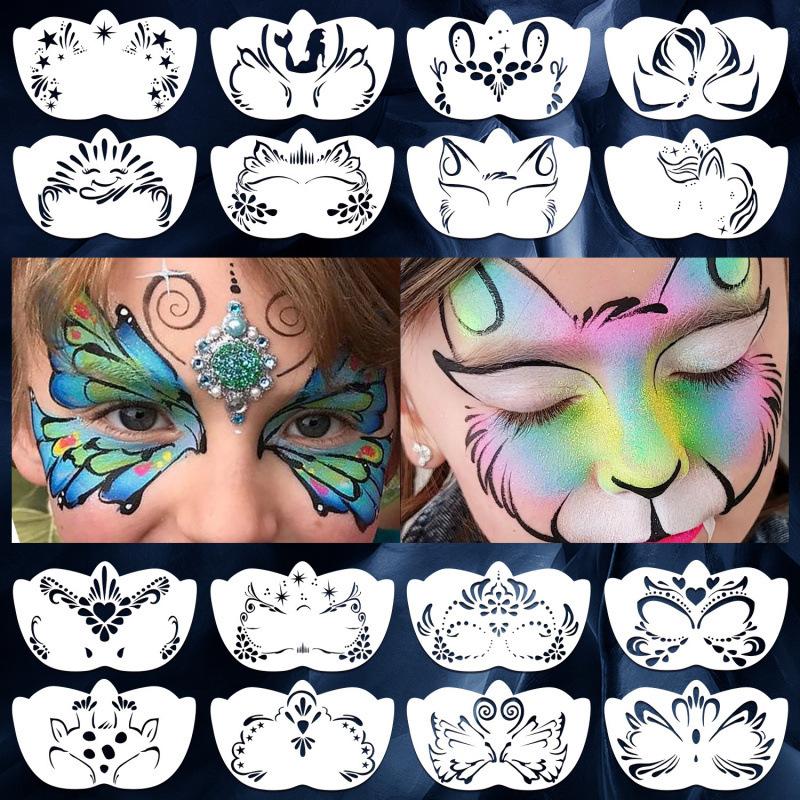 

Дитячий шаблон для розмальовування обличчя з вирізами для малювання куточків обличчя DIY сценічний макіяж розпиленням форма для пропущеного друку та розтирання