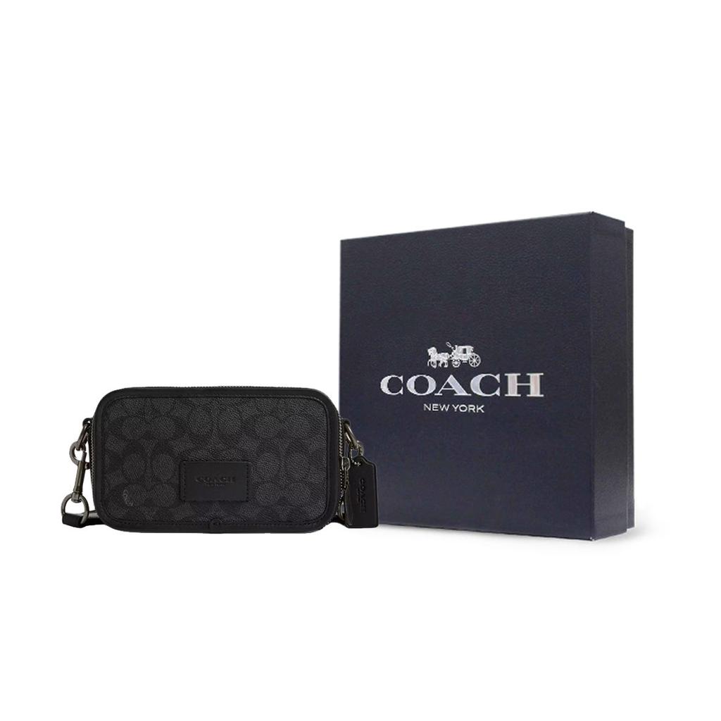 Coach Wyatt 20 Logo del Marchio Chiusura a Zip Tela Rivestita Borsa a Tracolla Piccola Borse da Uomo Carbone CW365-QBMI5
