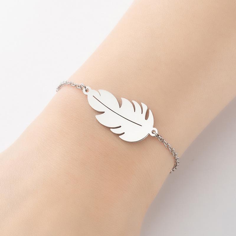 Korean Style Feather Pendant Bracelet for Women - Fashion Hip Hop Leaf Design