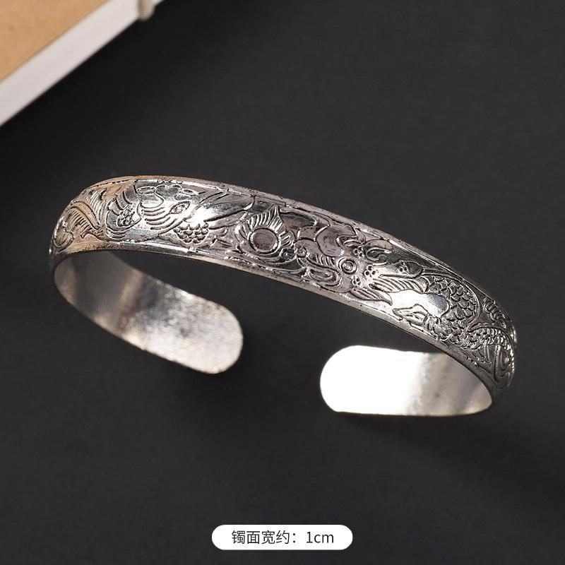 National Style Retro Hand-carved Bracelet Hand Ring Fashionable Court-style Personalized Open-ended Bracelet