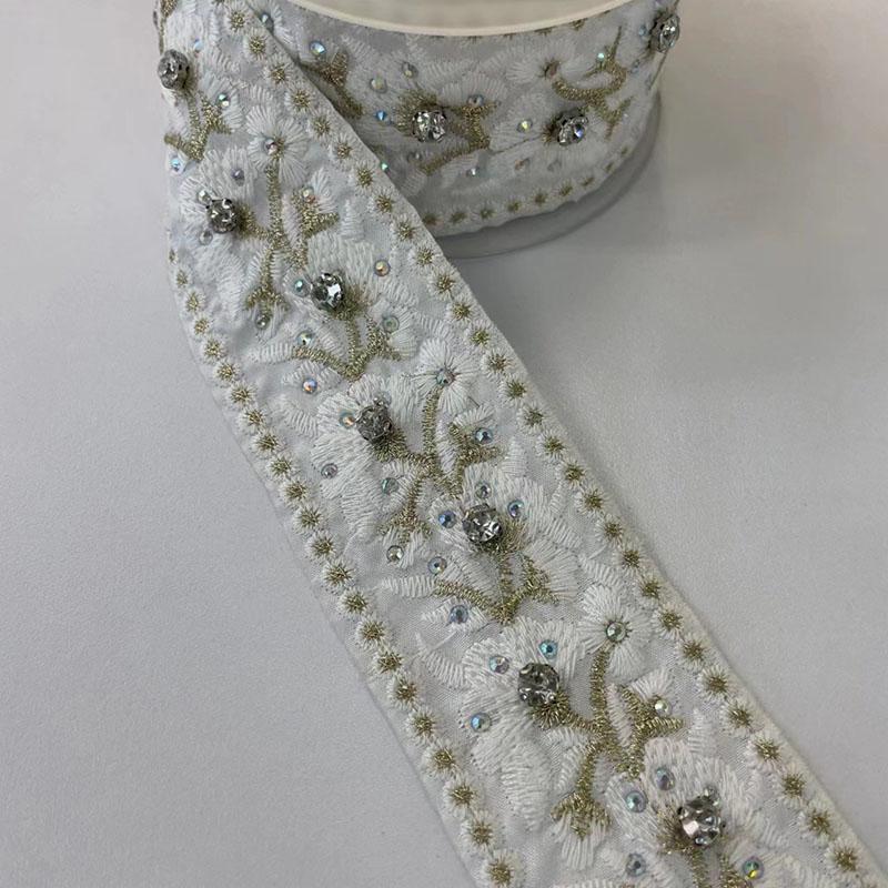 3 Yards Sequin Lace Trim Ethnic Style 5cm Width Lace Fabric Embroidery Ribbons For DIY Garments Dress Headdress Sewing Crafts