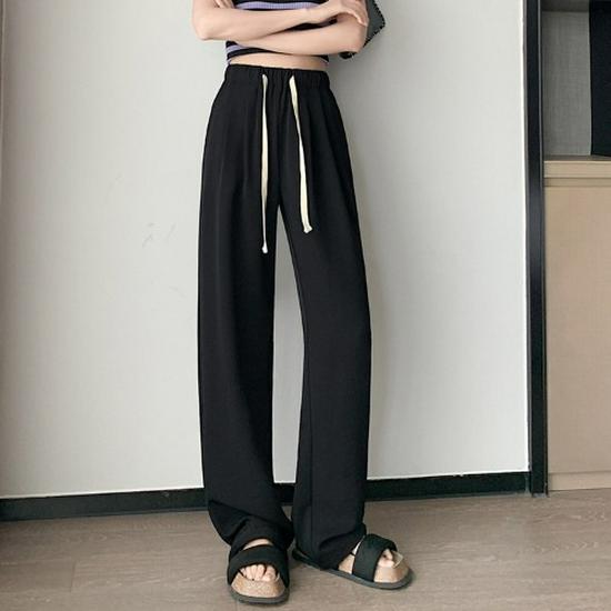 Plus Size Coffee Ice Silk Suit Pants - Women's Summer Elastic Waist Chiffon Wide Leg Petite Pants