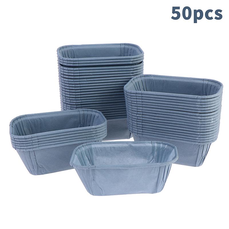 50Pcs Oven Safe Nonstick Kraft Paper Cake Moulds Rectangular Disposable for Baking Cakes Bread Muffins 50Pcs