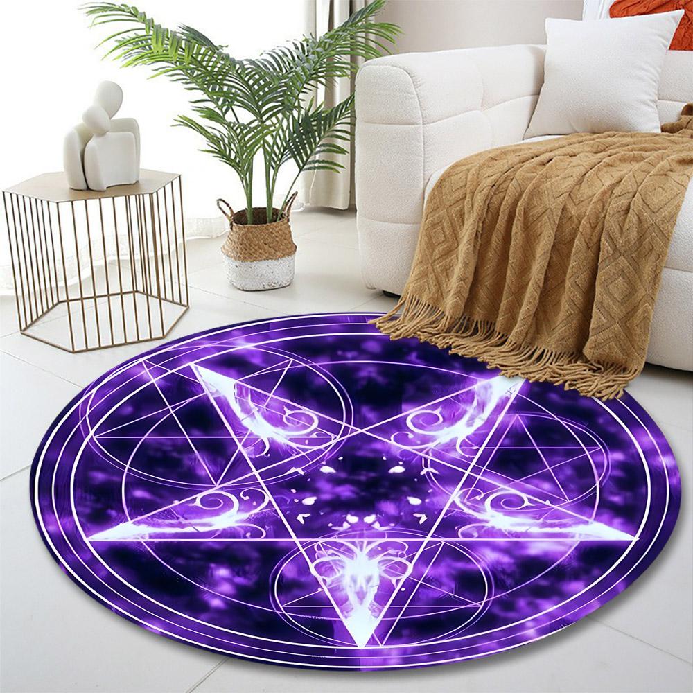 Purple Pentagram Magic Circle Design Print round rug, living room, bedroom, playroom carpet, non slip floor mat, gift