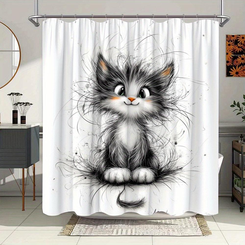 

Шторка для душа с котенком - Игривый черно-белый кот, зеленые глаза и оранжевый нос, Цифровое искусство, Полиэстер, 70x70 дюймов W90XH180cm