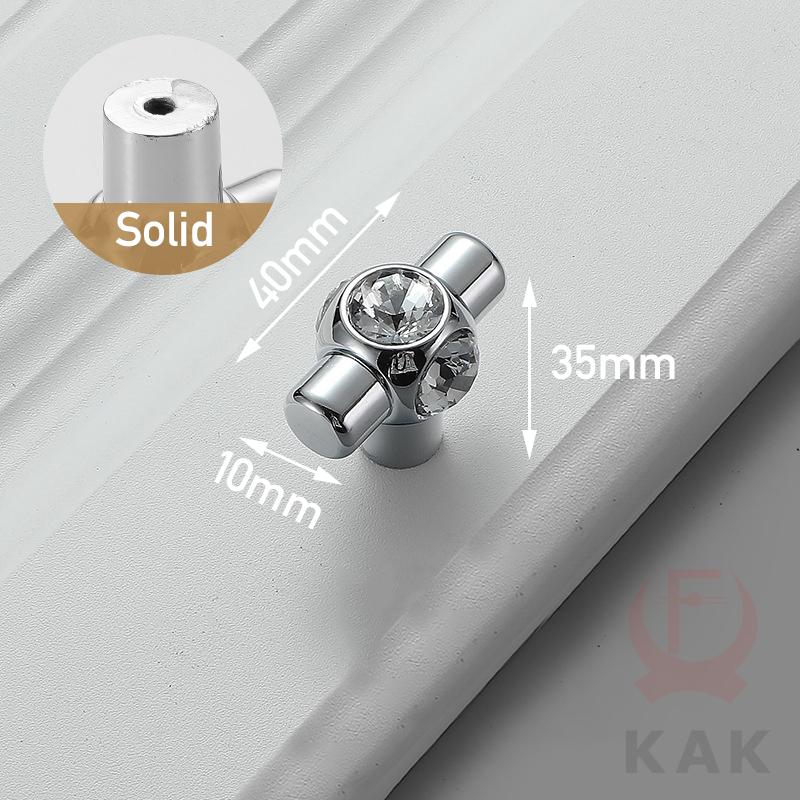 KAK Bright Chrome Furniture Handles Crystal Kitchen Cabinet Handle Zinc Alloy Wardrobe Door Pulls Solid Decorative Door Hardware