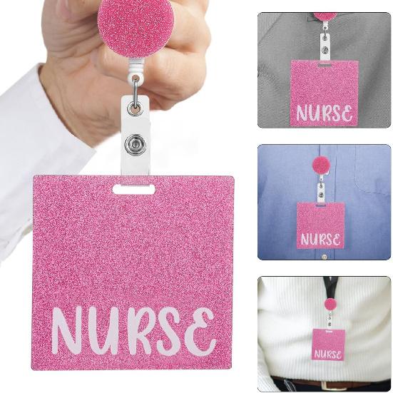2pcs Cute Nurse Badge Buddy Cards Horizontal Id Card Holders for Nurses Portable Badge Holder Accessories Present for Healthcare Workers