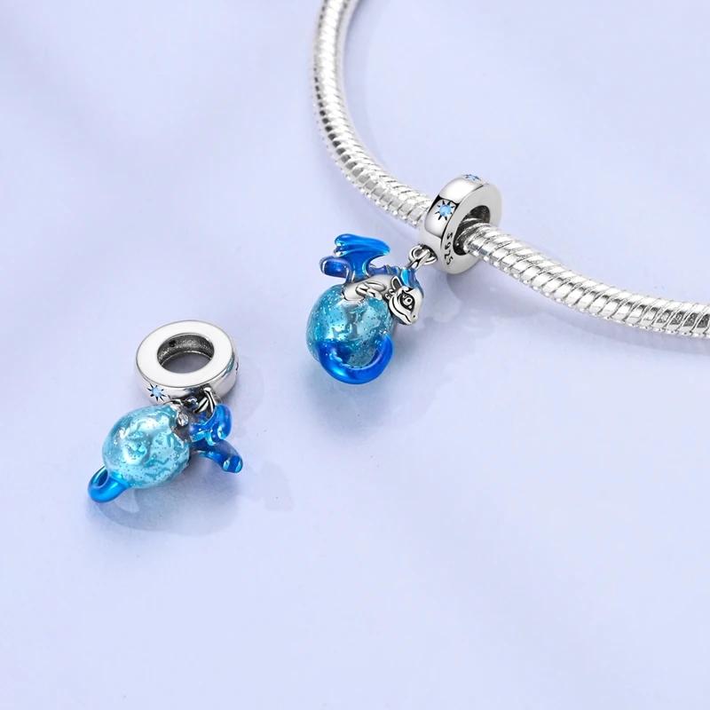 Copper Dreamy Light Blue Pendant Ocean Planet Charms Beads Fit Original Diy Bracelet Necklace Birthday Jewelry