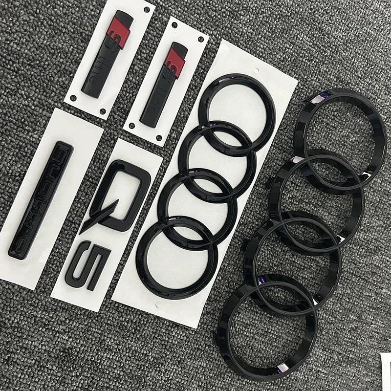 For Audi RS3 285mm For Audi Q5 2014-2019 4Ring Logo ABS Black Car Hood Front Grill Emblem Rear Trunk Badge Q5 Sticker Quarrto Sline Emblem