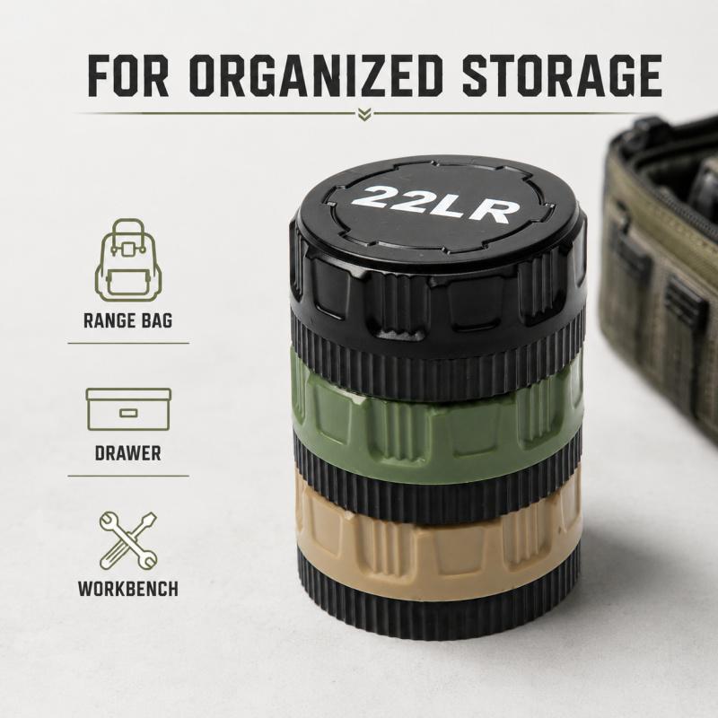 22LR Round Storage Box 50-Round Pocket Case With Screw Lid Durable Mini Organizer For Small Caliber Rounds