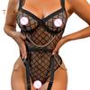 Women Bodysuit Backless Sleeveless Hollow Out Fishnet Push-up Gra Thin See-through Lace Spaghetti Strap Skinny Lady Wedding Night Playsuit