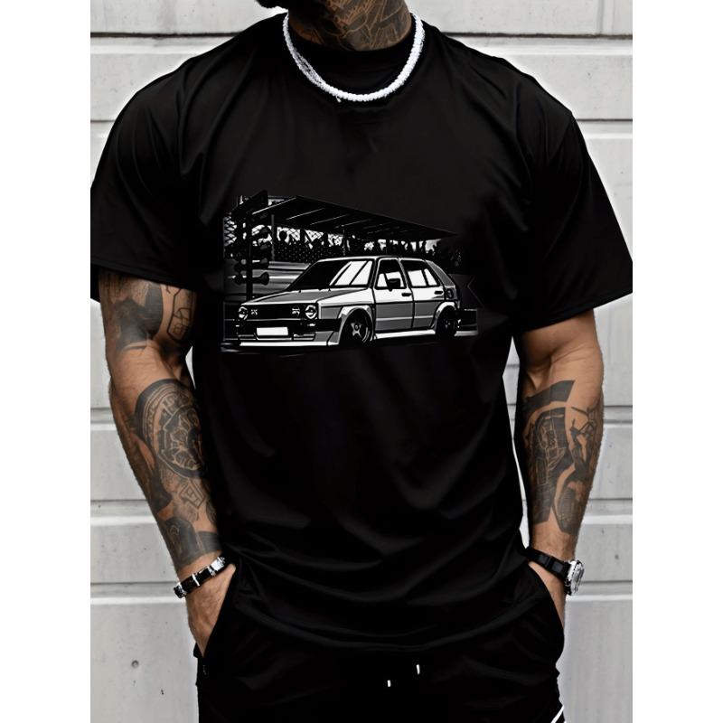 European Size Men's Casual T Shirt Street Style Sports Car Graphic Print Short Sleeve Top Men's Fashion Daily Wear