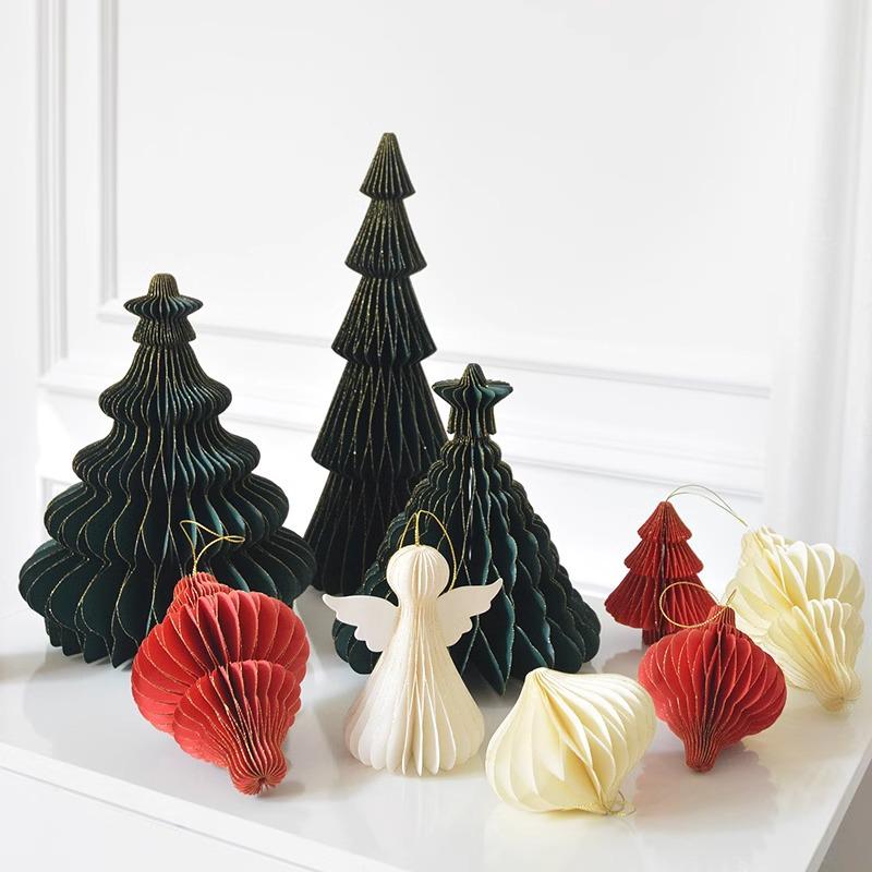 Christmas Honeycomb Ball & Bell Ornaments for Tree and Wall Decoration