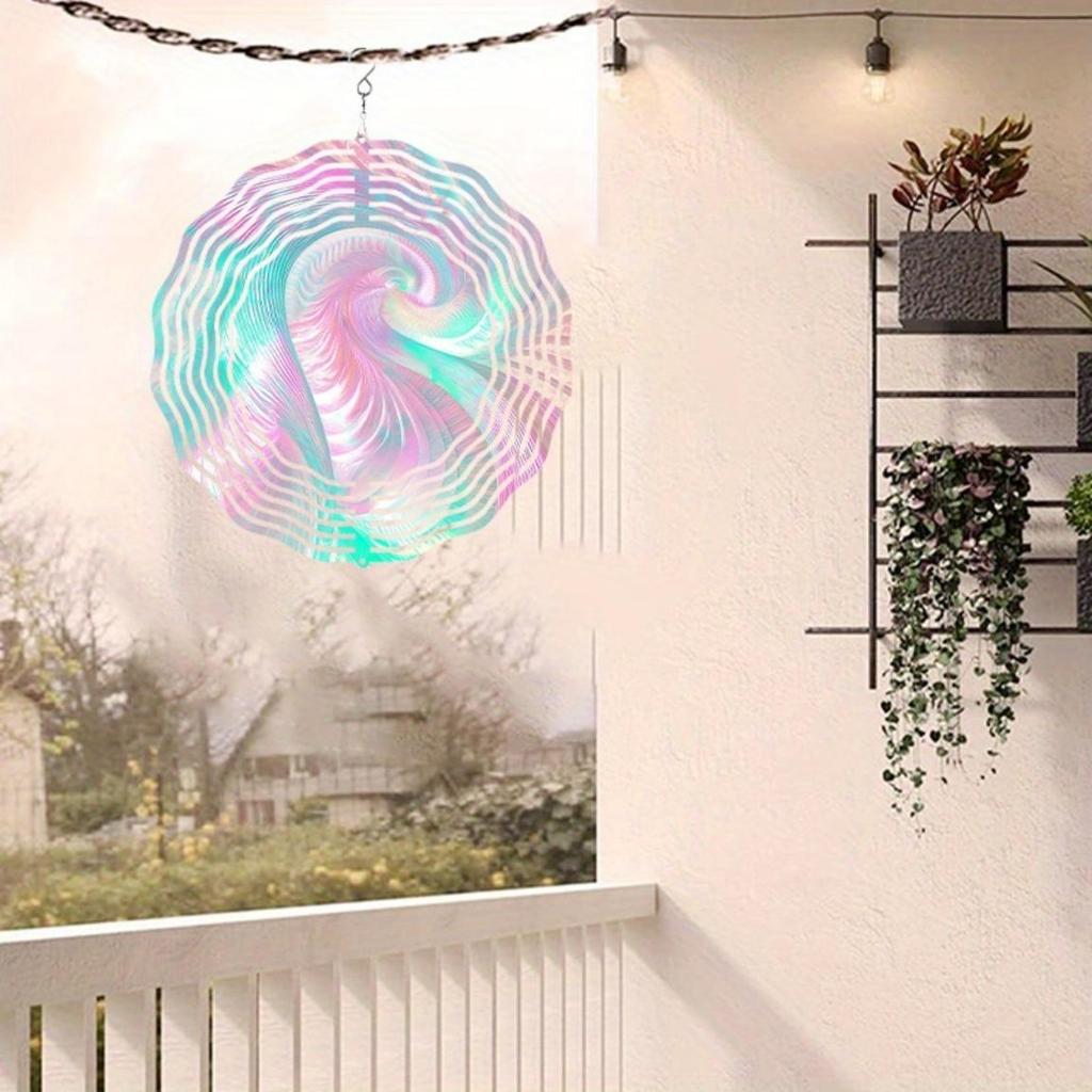 10 Inch Hanging Wind Spinner with Wave Design 360 Degree Rotating Hook Metal Rustic Style for Garden Balcony Decor No Battery Needed